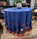 Williams Sonoma Rooster Tablecloth Blue French Country 90" Round