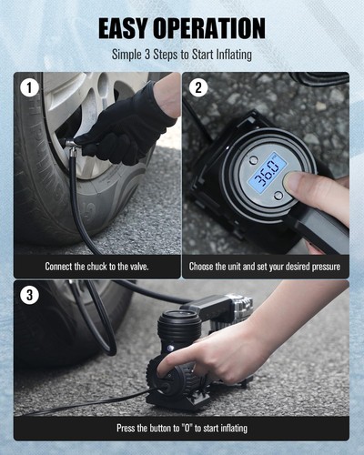 12V DC Portable Air Compressor, 30L/M Fast Inflation, Auto Tire Inflator with... - Picture 5 of 7
