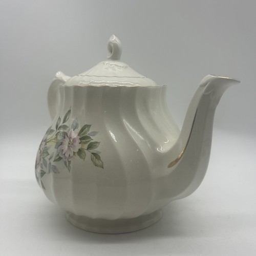Crown Dorset Staffordshire England Gold Trimmed Teapot Pink Flowers 7”h - Picture 6 of 9