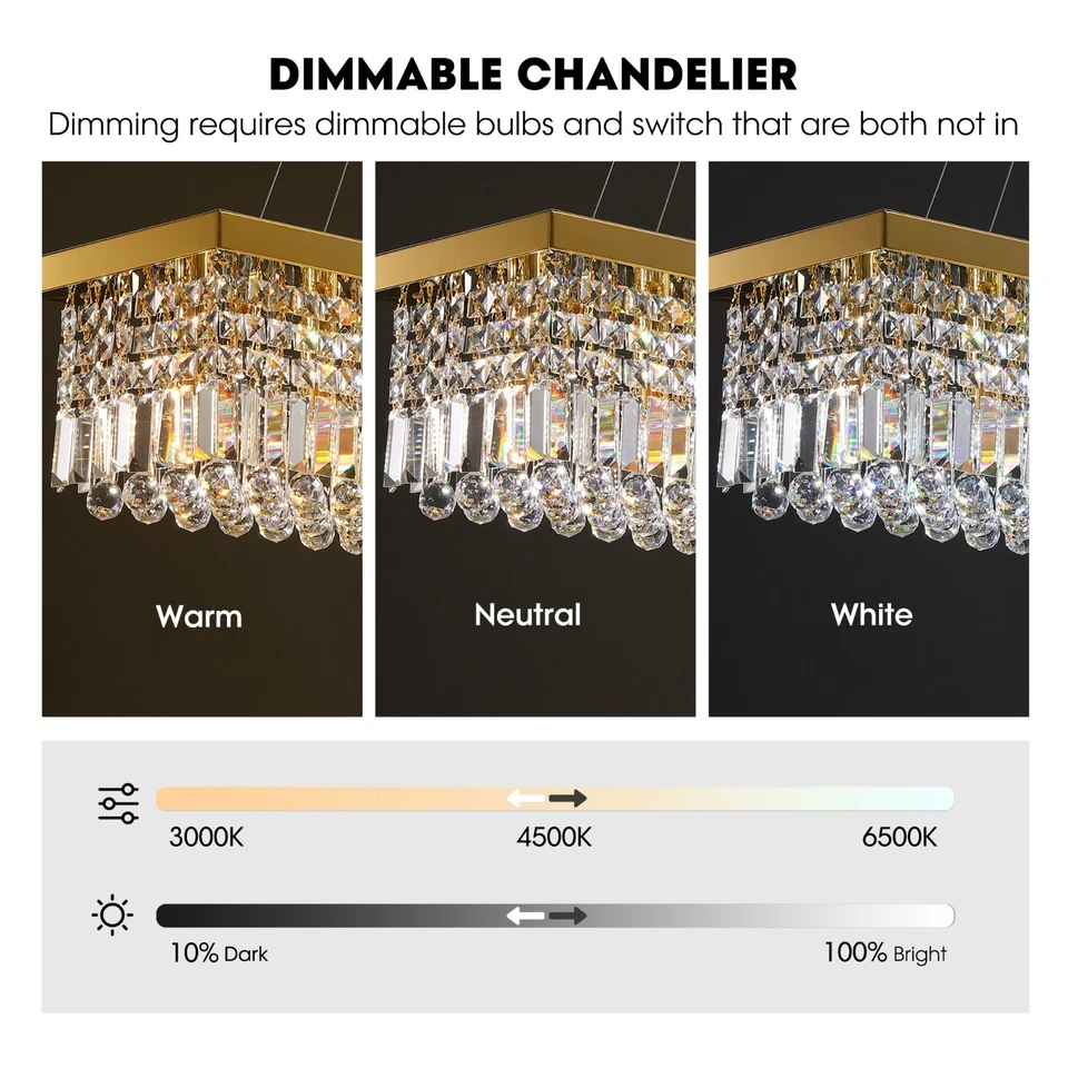 40" Modern Gold Crystal Rectangle Chandelier 8-Light Dining Room Kitchen Pendant - Image 4 of 4