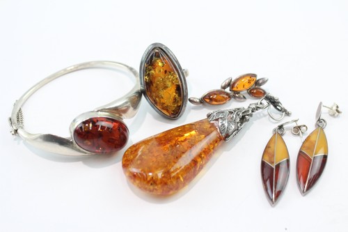 Sterling Silver Amber Jewellery Baltic Statement Bangle x 5 (45g)