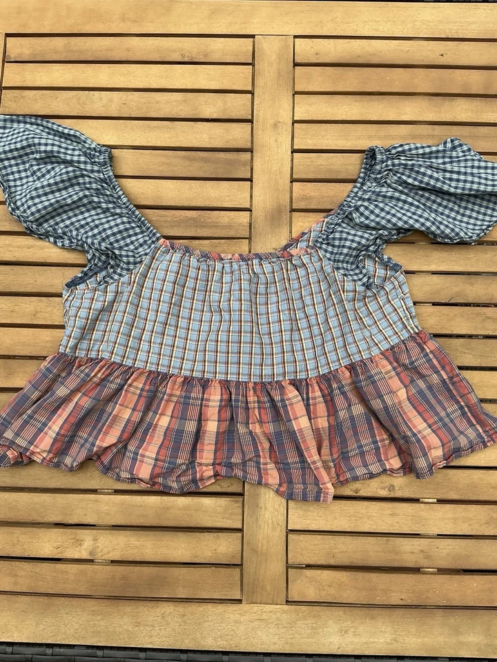 Blusa sin mangas American Eagle a cuadros guinga babydoll para mujer talla mediana” Foto 4 de 4