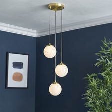 LUCIE 3 LIGHT PENDANT - SATIN GOLD FINISH & ETCHED EFFECT GLASS (ADJUSTABLE)