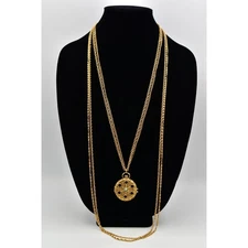 Goldette Vintage Locket Cabochon Trinket Necklace Multi-Chain Signed 1940s BinBN