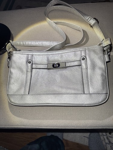VTG Rossetti Shoulder Crossbody Purse/ Handbag Silver Metalic Bag 5 Compartment