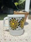 VTG Fire King Yellow DAISY Milk Glass Mug Anchor Hocking Mod Flower Power