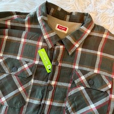 Wrangler Sherpa Lined Flannel Shirt Jacket Mens 3XL Relaxed Fit Green Plaid New