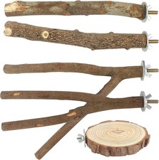 5PCS Bird Perch for Cage - Natural Wooden Parrot Stand with Round Brown