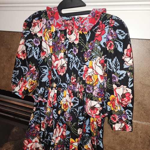MOUSE FEATHERS Sz7 Vtg Floral Cottagecore Prairie Girls Pleated Front Midi Dress - Picture 2 of 10