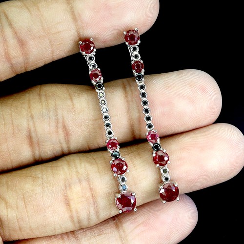 925 Sterling Silver Earrings Round Ruby 5mm Spinel Natural Gemstone Jewelry - Picture 2 of 14