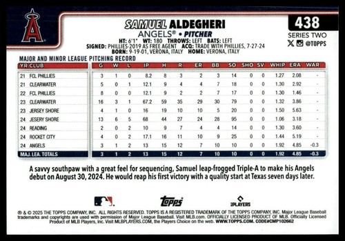 2025 Topps #438 Samuel Aldegheri - Picture 2 of 2