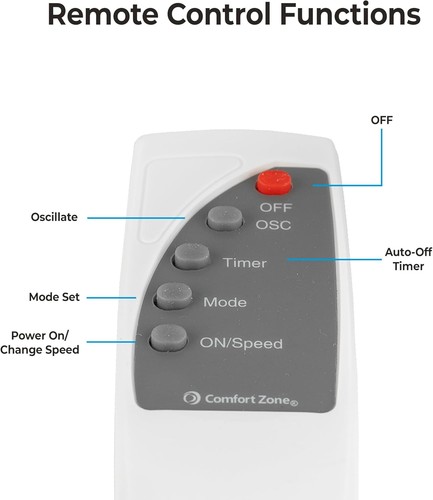 Comfort Zone 16-inch Wall Mount Fan with Remote 16" Remote, White  - Picture 5 of 9