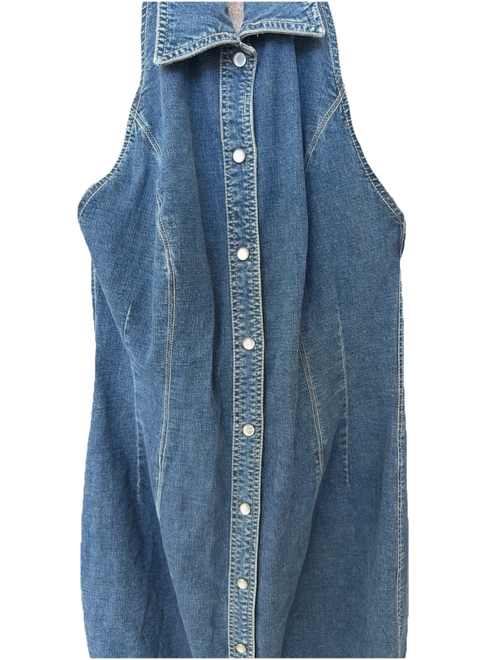 Nuevo con etiquetas Maxi Vestido Jeans Denim Vintage Años 90 Y2K DKNY 8 Azul Jean Halter Abotonado $165 Foto 2 de 4