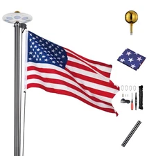 Apluschoice 20 Ft Sectional Flag Pole Kit with LED Solar Light Outdoor black