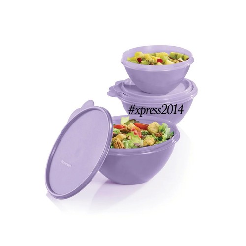 Tupperware NEW Classic Wonderlier Bowl Nesting  Seal Airtight Set of 3 Purple - Picture 1 of 6