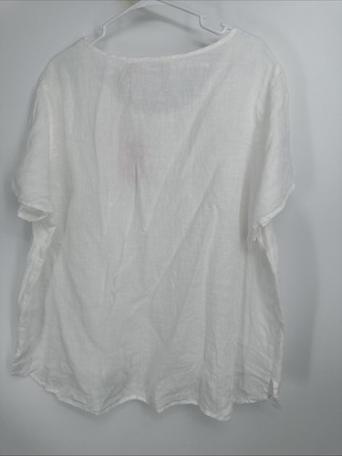 Isaac Mizrahi New York 2X Linen Top Boho Blouse Shirt White Lagenlook Coastal - Picture 5 of 5