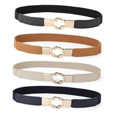 Women Skinny Belt for Dresses Fits Waist 22"-28" C-black brown blue beige