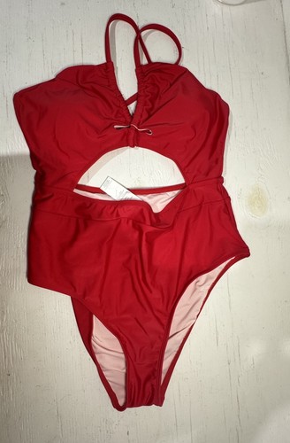 Cupshe Red L Criss Cross Plunge 1 Pc Swimsuit Cut Out Tummy Control - Picture 2 of 5
