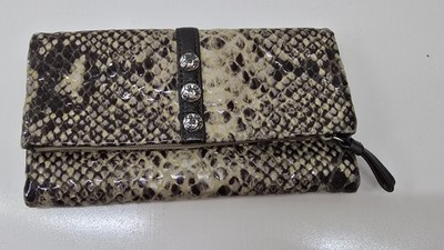 Brighton Nolita Snakeskin Pattern Leather Tri-Fold Over Wallet Magnetic Closure