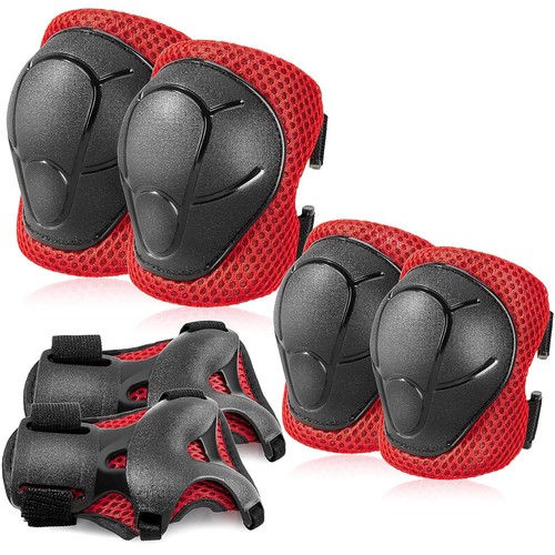 BOSONER Roller and Skating Pads for Kids: Knee Small (3-9 years), Red Black