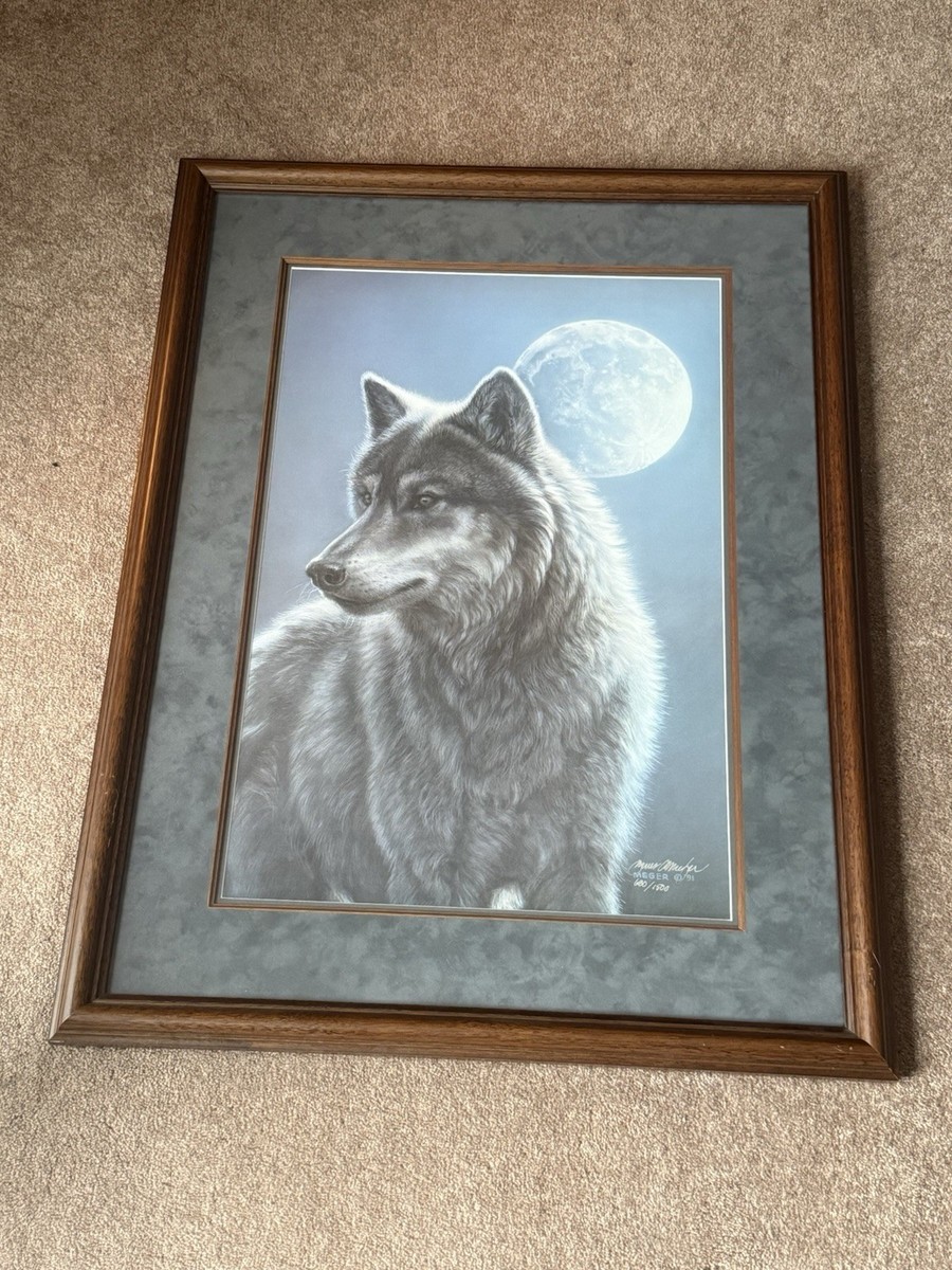 James A. Meger Wolf Art Print Signed & Numbered 680/1500 Framed