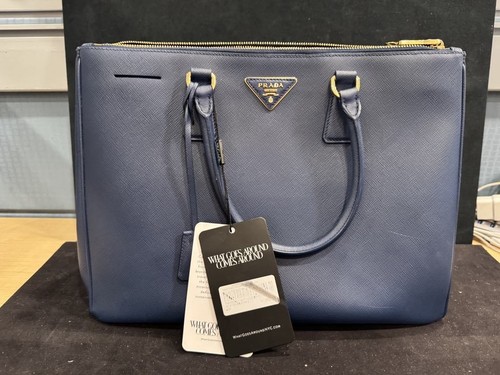 Prada Saffiano Borsa Grande Galleria Doppia Zip Blu LS(348569)