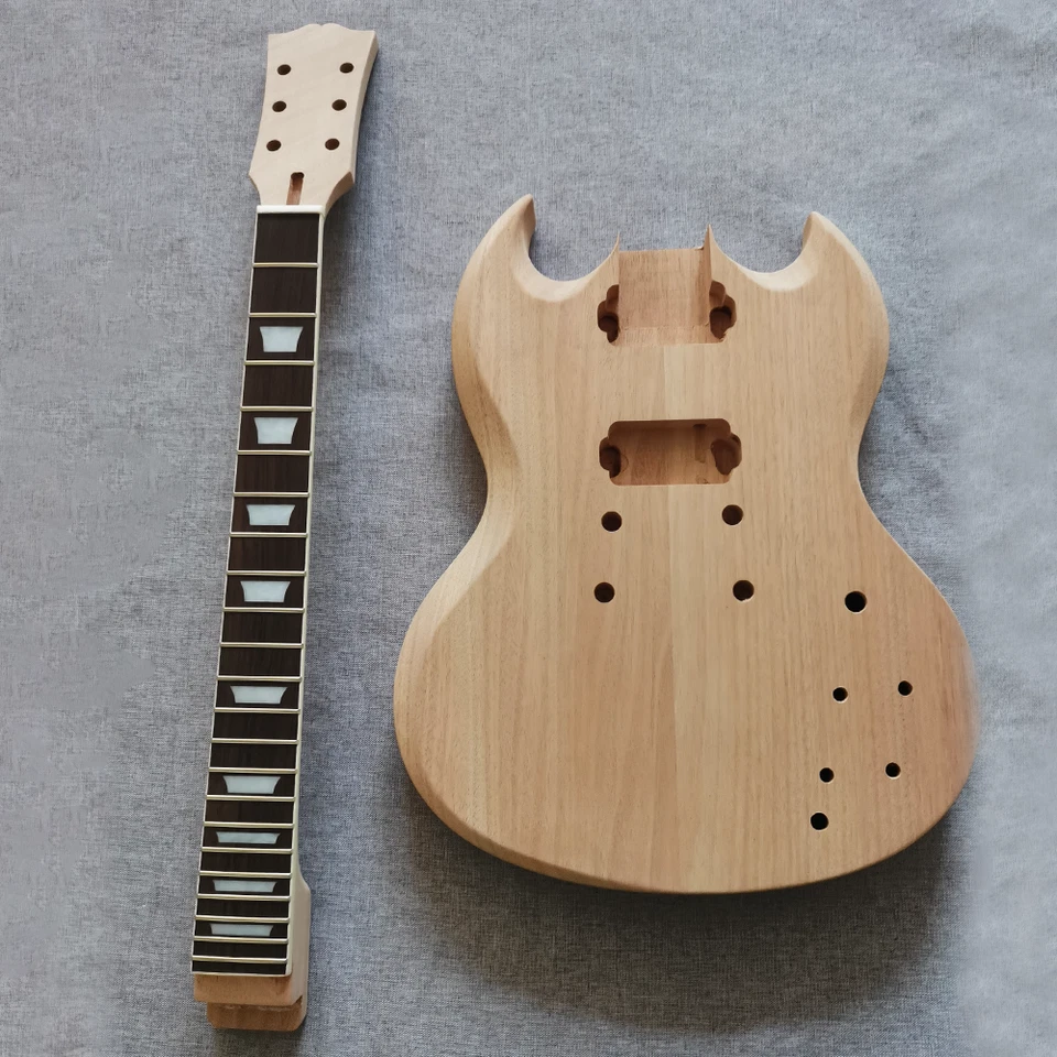 Hágalo usted mismo Super SG kit de guitarra conjunto mástil 2 piezas cuerpo de caoba 1 pieza mástil tuerca de hueso herrajes Foto 2 de 4