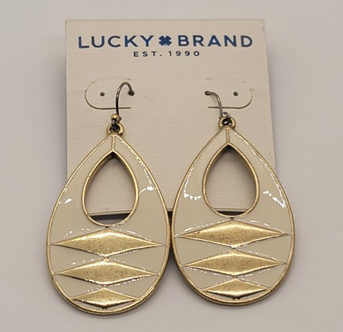 Pendientes colgantes calados de esmalte blanco tono dorado Lucky Brand - Imagen 1 de 5