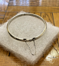 Sterling Silver Small Hinged Bangle w/ safety chain