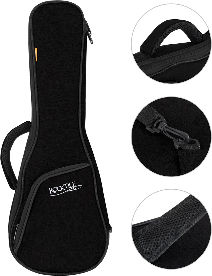 Housse pour Ukulélé Soprano Etui Gigbag Rembourrage Transport Noir Orange - Photo 3/4