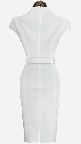 Karen Millen Size UK 12 ORIGINAL FOREVER LEATHER BELTED PENCIL DRESS IVORY WHITE - Picture 11 of 13