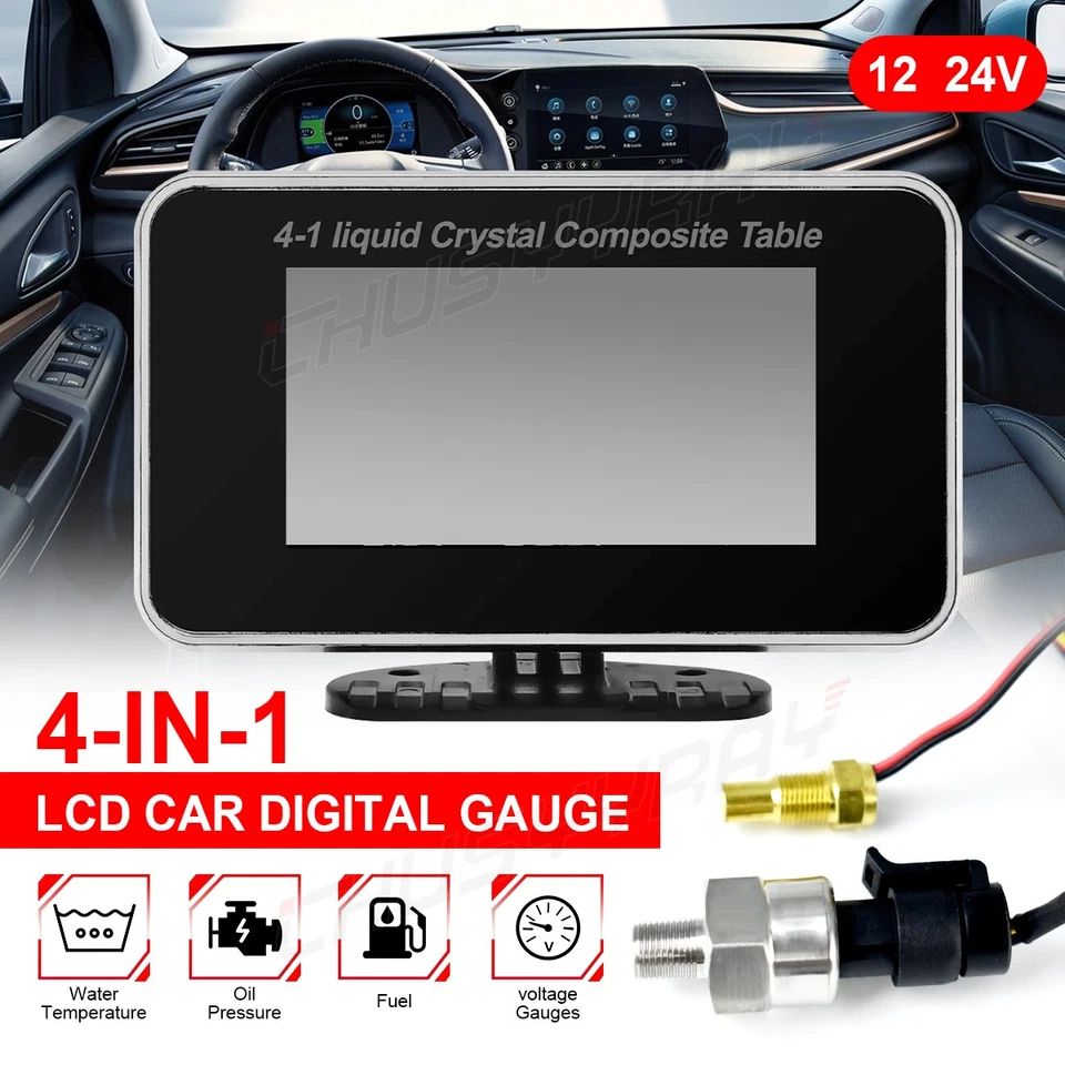 Medidor alarma carro Voltímetro Pressão óleo Temperatura combustible Temperatura Foto 2 de 4