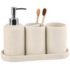 Bathroom Accessories Set,4 Piece Travertine Stone Look Bathroom Accessory Set...