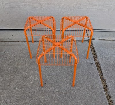 Vintage Set of 3 IKEA VÄSTERÖN Orange Metal Stools Tables
