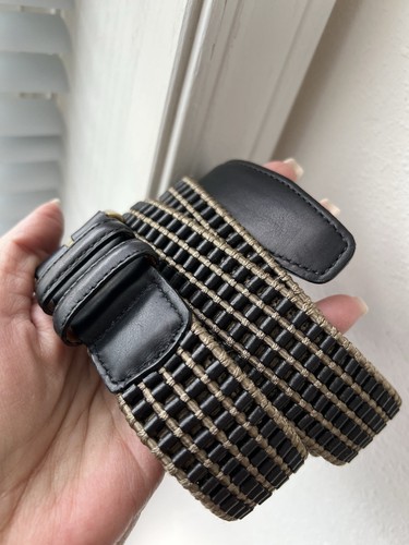 LAI | Men’s 38 | Black Tan Stretch Leather Belt | Casual Business Gold Buckle - Picture 6 of 9