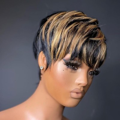 Yviann Pixie Cut Wig Human Hair Short Wigs for Black Women Color F1B30 Free Ship