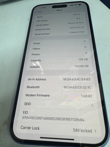 Apple iPhone 16 Plus 128GB Verizon Ultramarine 30 days old perfect condition - Afbeelding 4 van 9