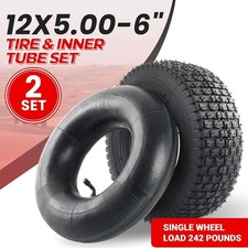 2-Set 2-Ply 12x5.00-6" Lawn Mower Tire and Inner Tube Set with Bent Valve Stems