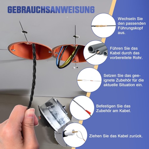Kabeleinziehhilfe 30m inkl. 7 Adapter Kabel Einziehhilfe 4,5mm Einziehspirale - Bild 5 von 6