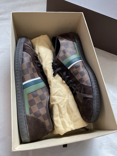 Louis Vuitton Brown Suede And Damier Ebene Punchy Ace Low Top Sneakers Size 12 - Picture 11 of 12