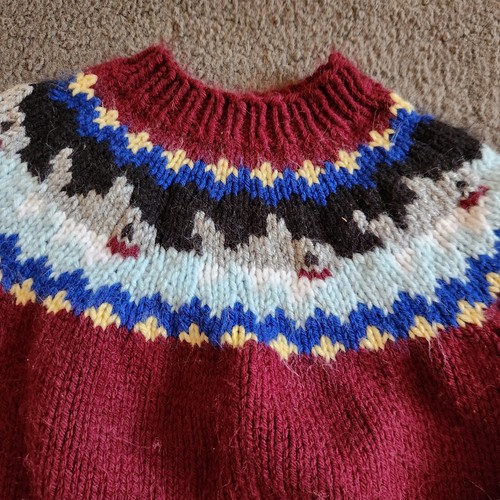 HANDGEFERTIGTER Kinder Pullover Größe 3T Kleinkind weinrot Fair Isle Wolle Strick - Bild 2 von 7