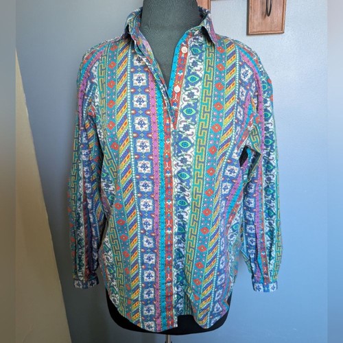 Vintage Preppy buntes Print Top: 90s Liz Claiborne Bluse - Bild 9 von 10