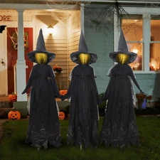 DR.DUDU Halloween Decorations Outdoor – 4.6 FT Light Up Witch Stakes Black 