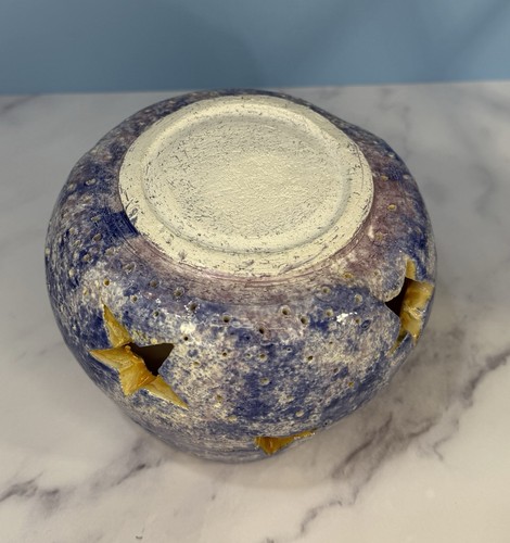 Studio Pottery Blue And Yellow Stars Votive Tea Light Candle Holder Whimsigoth - Picture 6 of 6