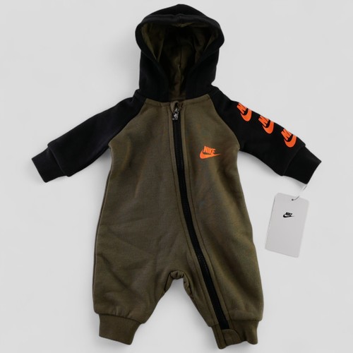 Nike Baby Romper Futura Full Zip Coverall Olive Black Orange Newborn 50-56CM - Picture 1 of 9