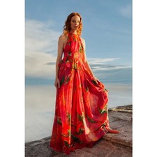 Farm Rio Red Pietra Floral Sleeveless Maxi Dress NWT L