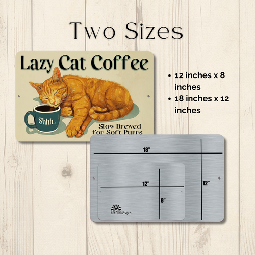 Cat Coffee Bar Sign Lazy Cat Cafe lover gift metal wall art orange tabby decor - Picture 4 of 8