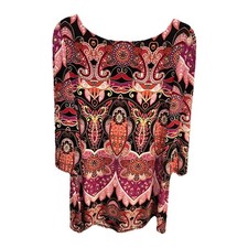 Muse Midi Dress Womens L Pink Paisley Artsy Cottagecore Whimsical Geometric