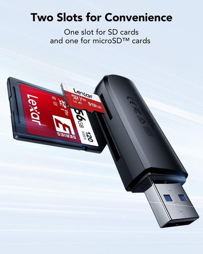 Dual Slot USB-A Reader, USB 3.2 Gen 1 Up to 104MB/s, USB-A for SD/MicroSD/SDH... - Picture 2 of 6