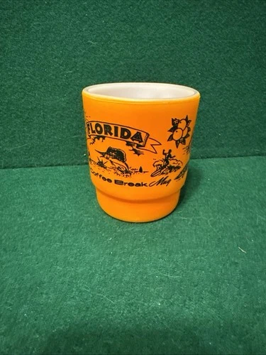 Anchor Hocking Bright Orange Florida Souvenir Stackable Mug Glass Vintage